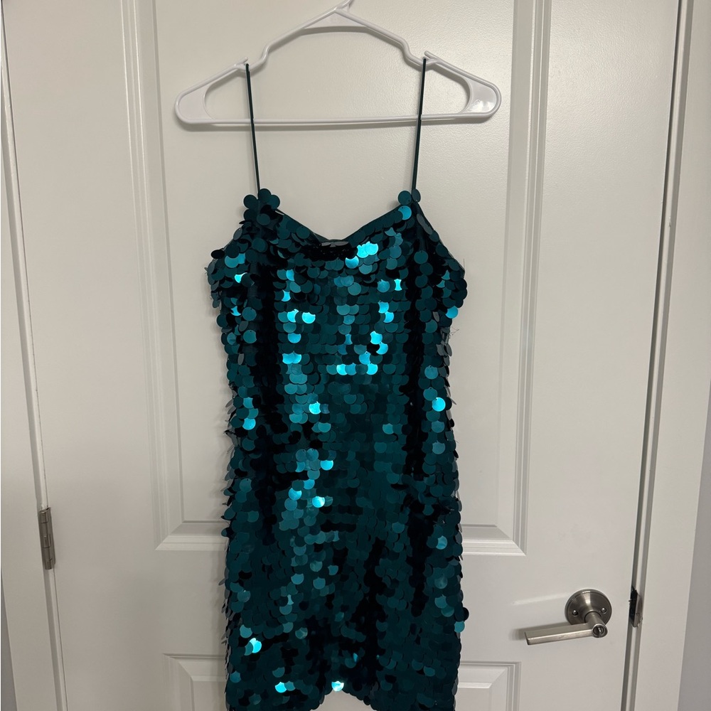 Teal Sequin Spaghetti Strap Dress